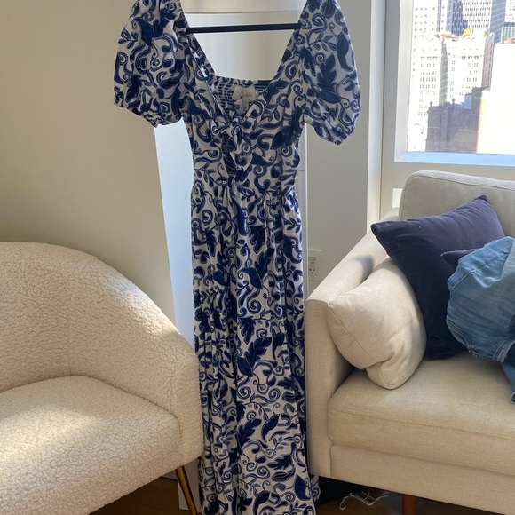 Cleobella Elegant Blue and White Floral Dress - Picture 1 of 6